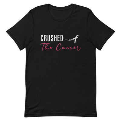 CRUSHED THE CANCER WOMEN'S T-SHIRT- WHITE AND PINK FONT Black S 
