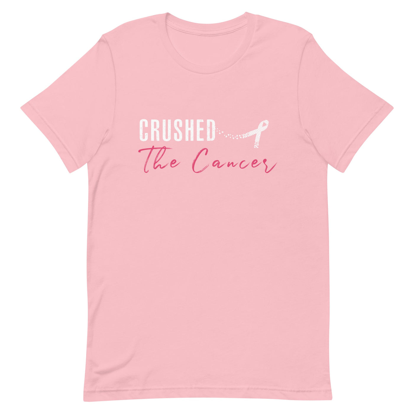CRUSHED THE CANCER WOMEN'S T-SHIRT- WHITE AND PINK FONT Pink S 