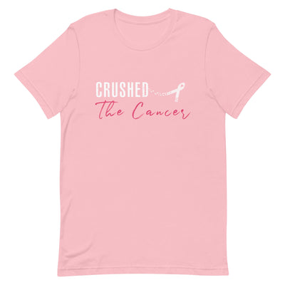 CRUSHED THE CANCER WOMEN'S T-SHIRT- WHITE AND PINK FONT Pink S 