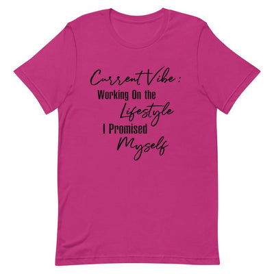 Current Vibe: Working on the Lifestyle Women's T-Shirt- Black Font Berry S 