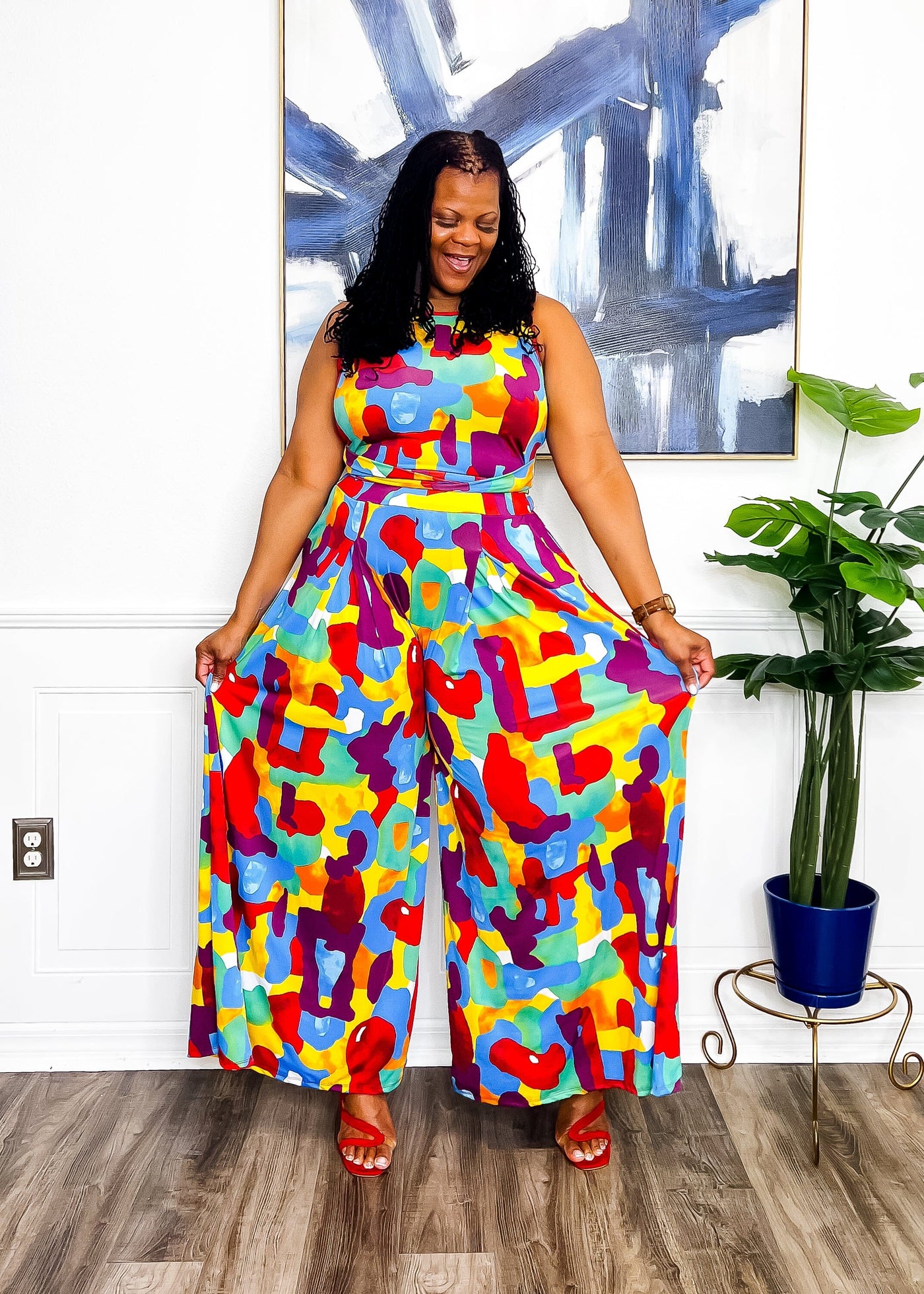 Cute Camille Two Piece Pant Set- Red Outfit Sets 