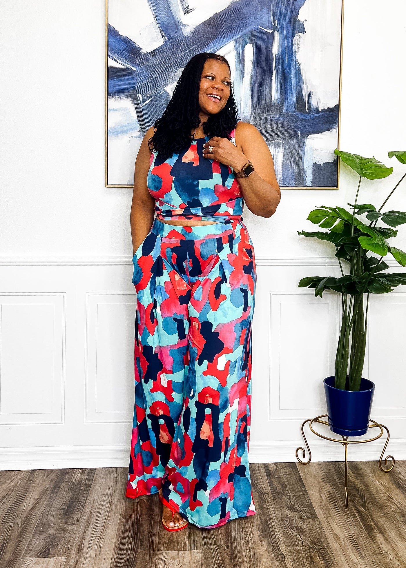 Cute Camille Two Piece Pant Set- Teal Outfit Sets 