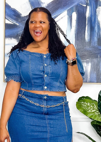 Daisy Denim Two Piece Skirt Set Outfit Sets 1X 