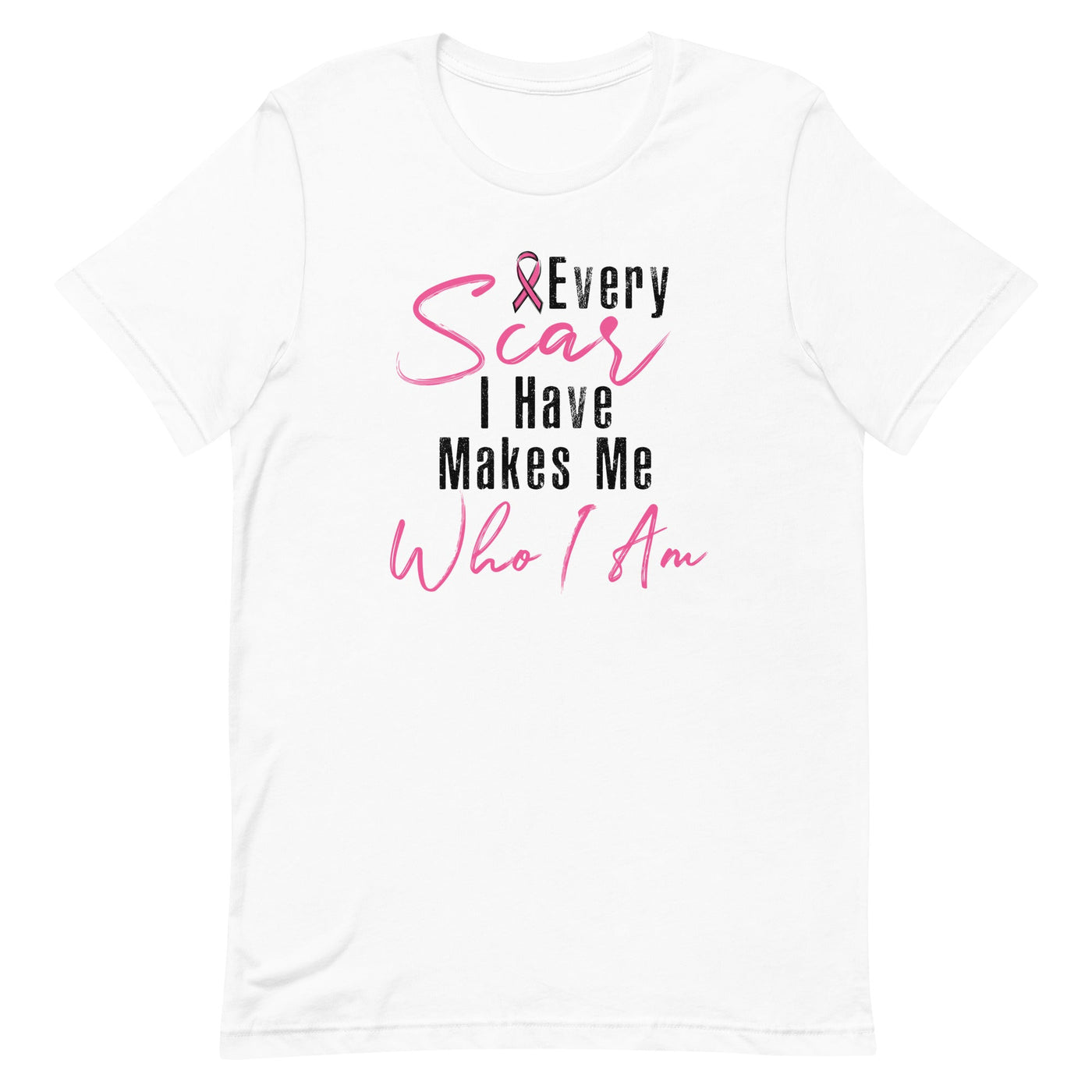 EVERY SCAR I HAVE MAKES ME WHO I AM WOMEN'S T-SHIRT- BLACK AND PINK FONT White S 