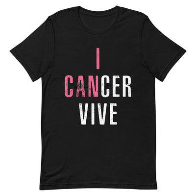I CANCER VIVE WOMEN'S T-SHIRT- WHITE AND PINK FONT Black S 