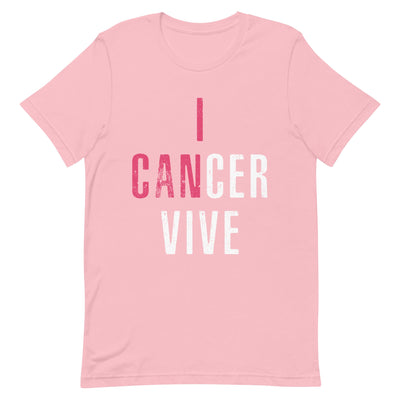 I CANCER VIVE WOMEN'S T-SHIRT- WHITE AND PINK FONT Pink S 
