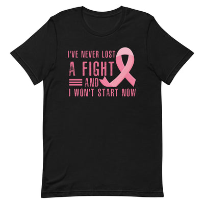 I NEVER LOST A FIGHT AND I WON'T START NOW WOMEN'S T-SHIRT- PINK FONT Black S 