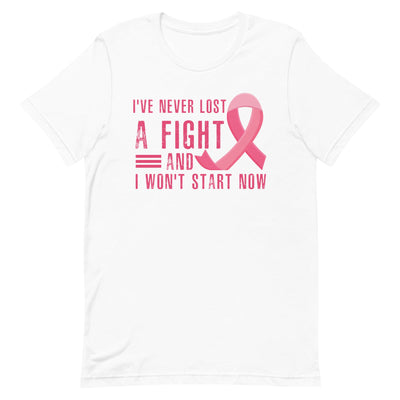 I NEVER LOST A FIGHT AND I WON'T START NOW WOMEN'S T-SHIRT- PINK FONT White S 