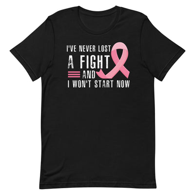 I NEVER LOST A FIGHT AND I WON'T START NOW WOMEN'S T-SHIRT- WHITE AND PINK FONT Black S 