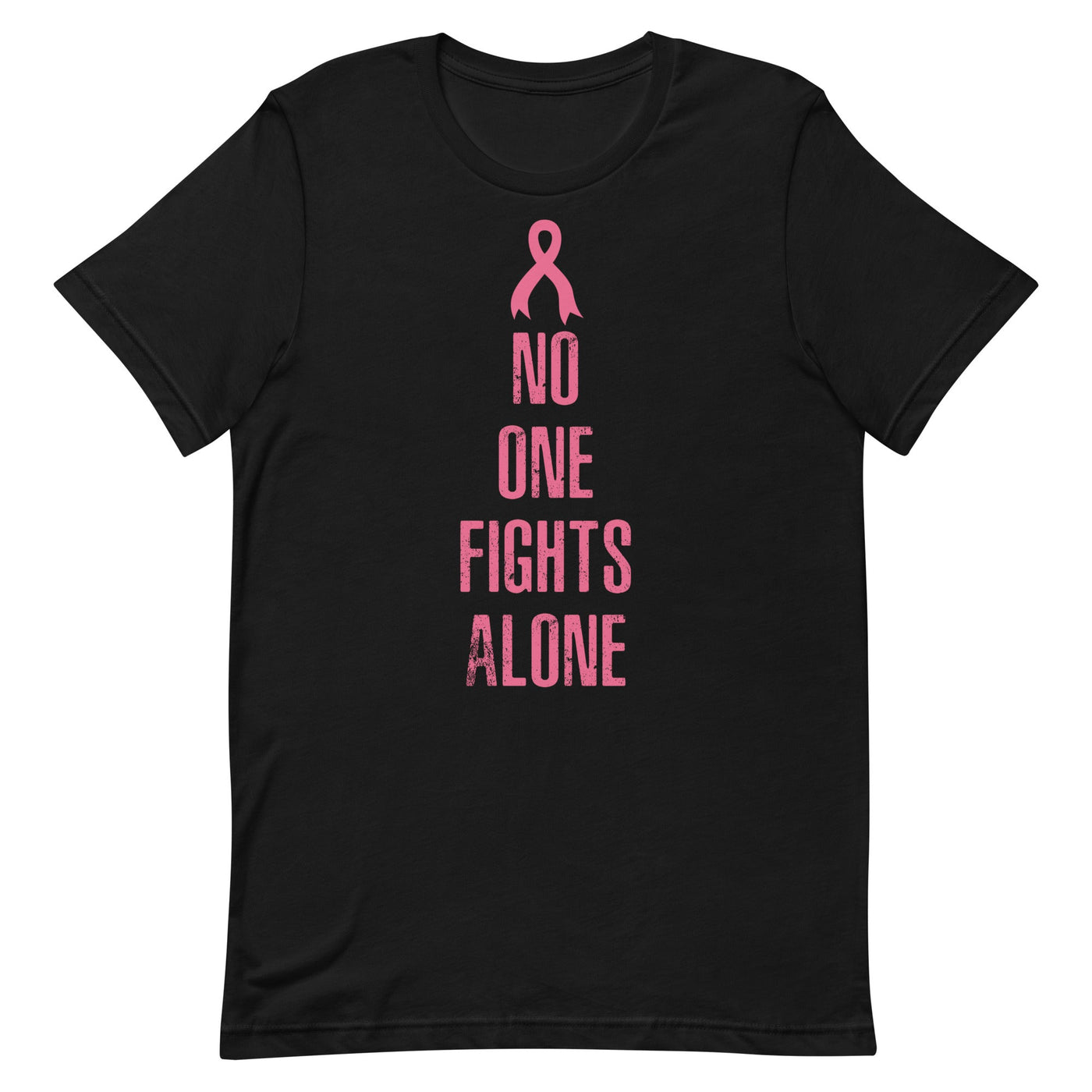 NO ONE FIGHTS ALONE WOMEN'S T-SHIRT- PINK FONT Black S 
