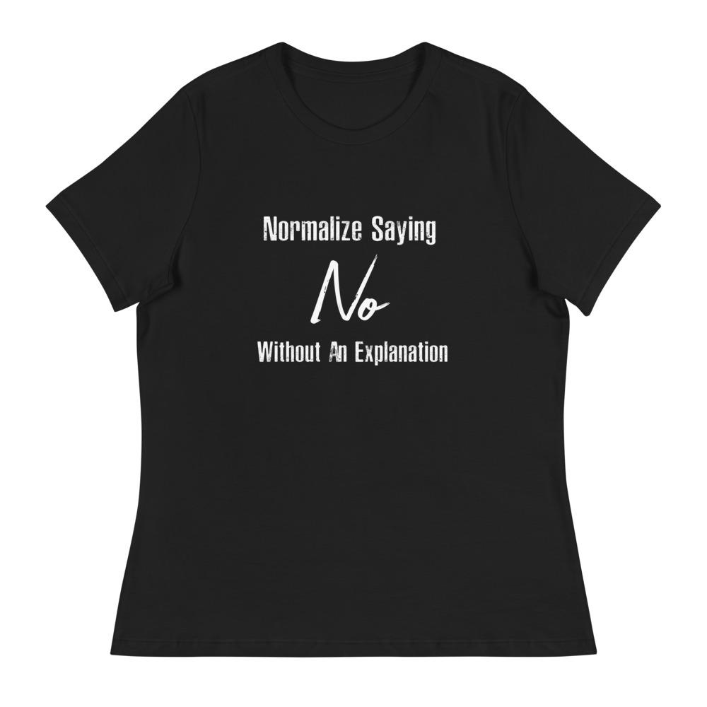 Normalize Saying No Women's T-Shirt- White Font Black S 