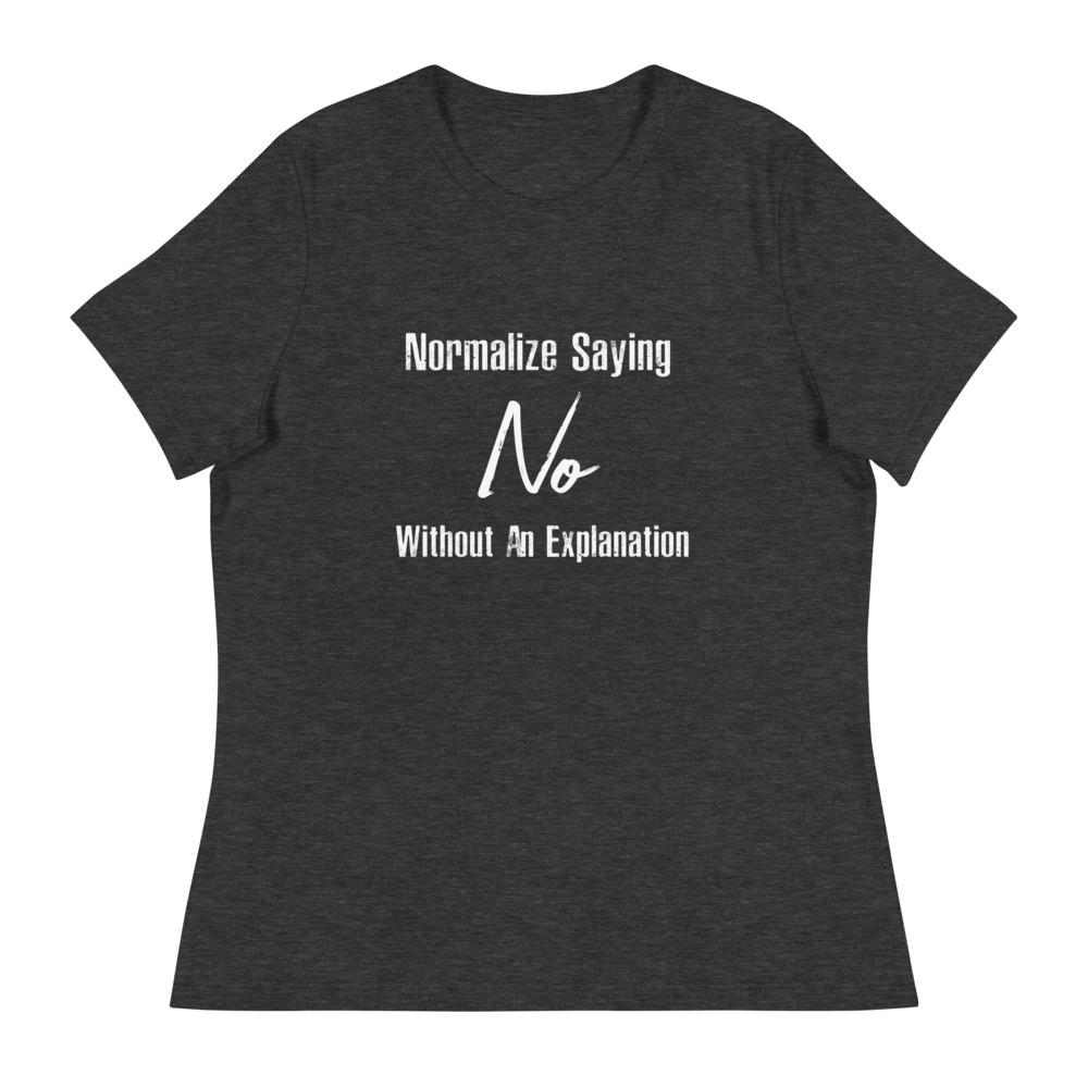 Normalize Saying No Women's T-Shirt- White Font Dark Grey Heather S 