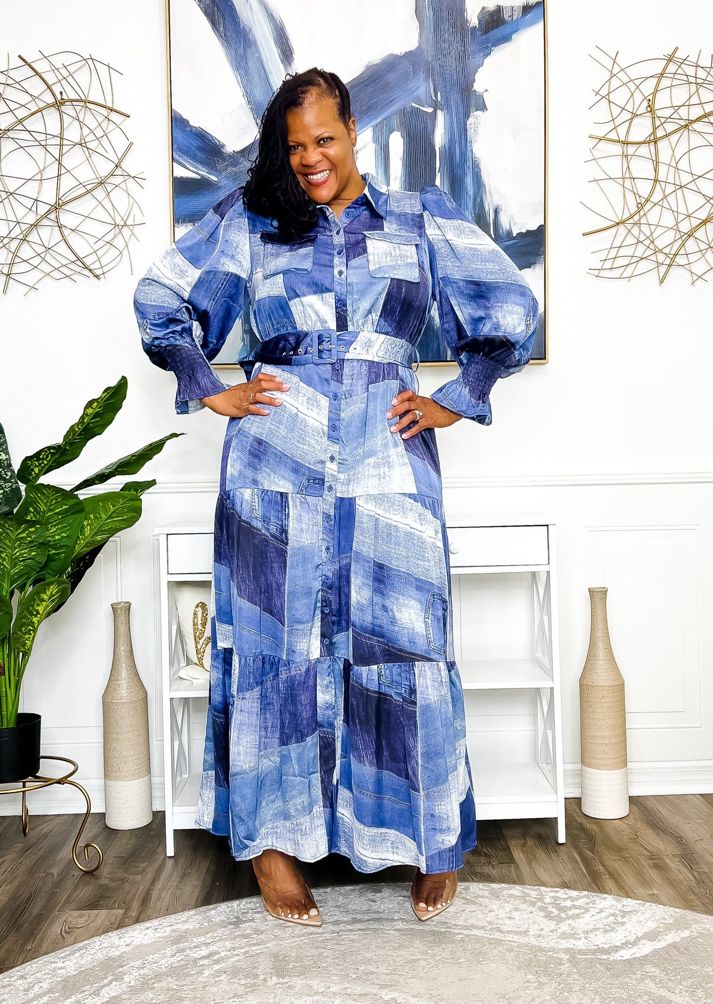 Patched Up and Ready Satin Maxi Dress Dresses 
