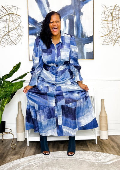 Patched Up and Ready Satin Maxi Dress Dresses 2X 