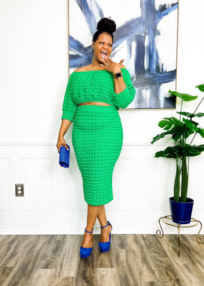 Poppin' Necks Popcorn Two Piece Skirt Set - Kelly Green Dresses 1X 