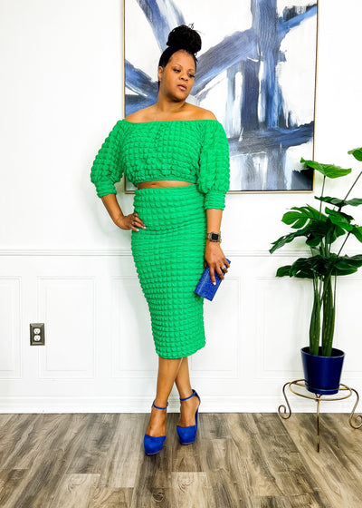 Poppin' Necks Popcorn Two Piece Skirt Set - Kelly Green Dresses 