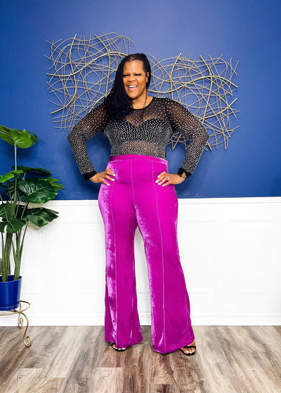 She's Got the Touch Velvet Pants- Magenta Bottoms 1X 