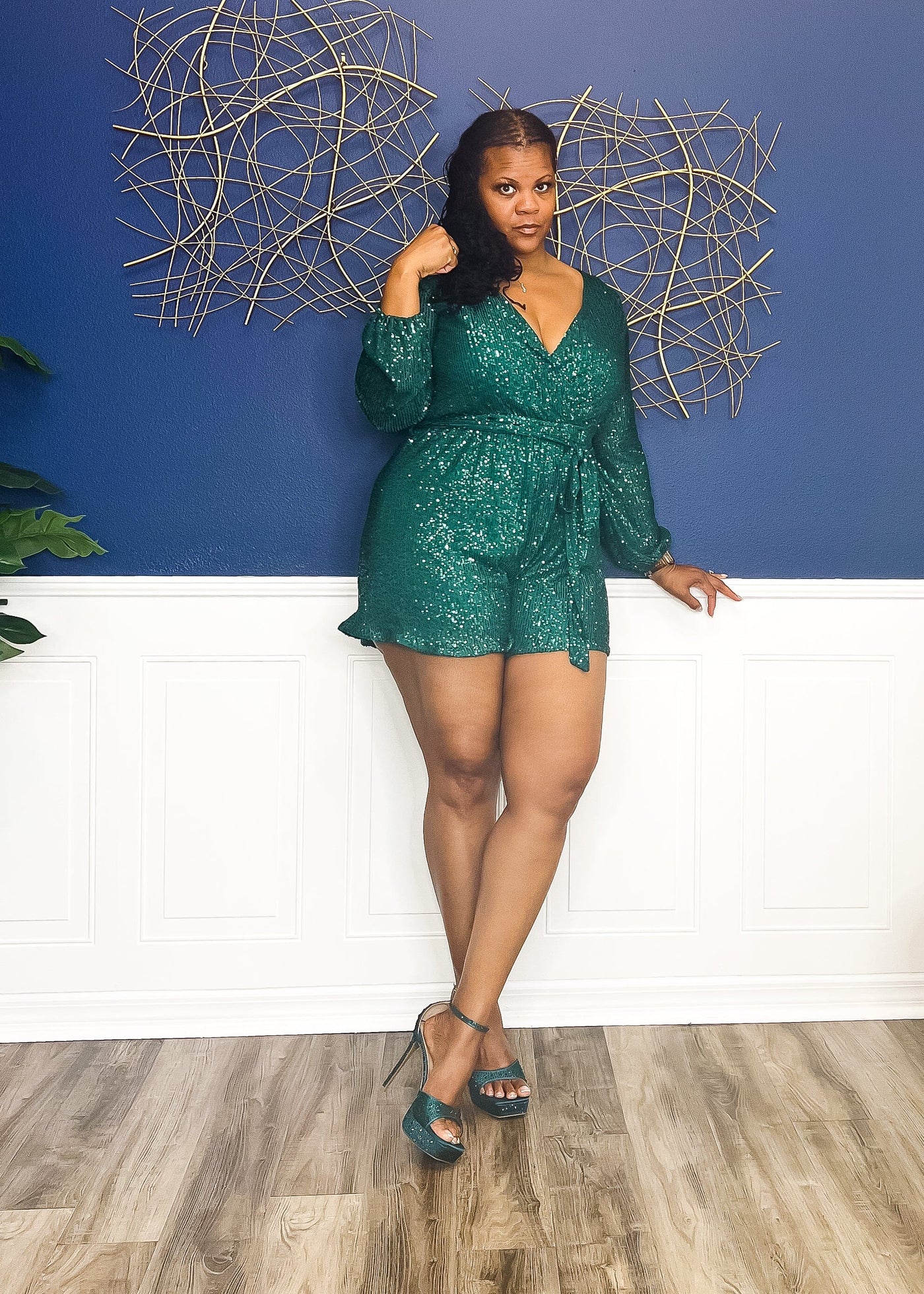 Sparkling Sis Romper- Emerald Green Dresses 