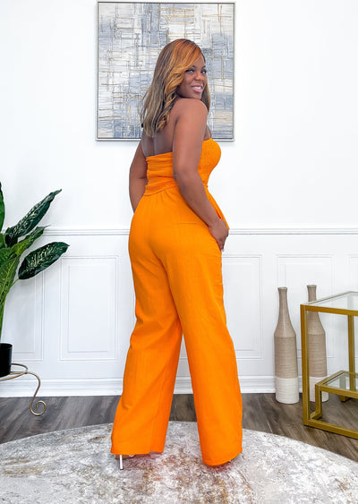 Spring Fling Linen Jumpsuit- Orange 