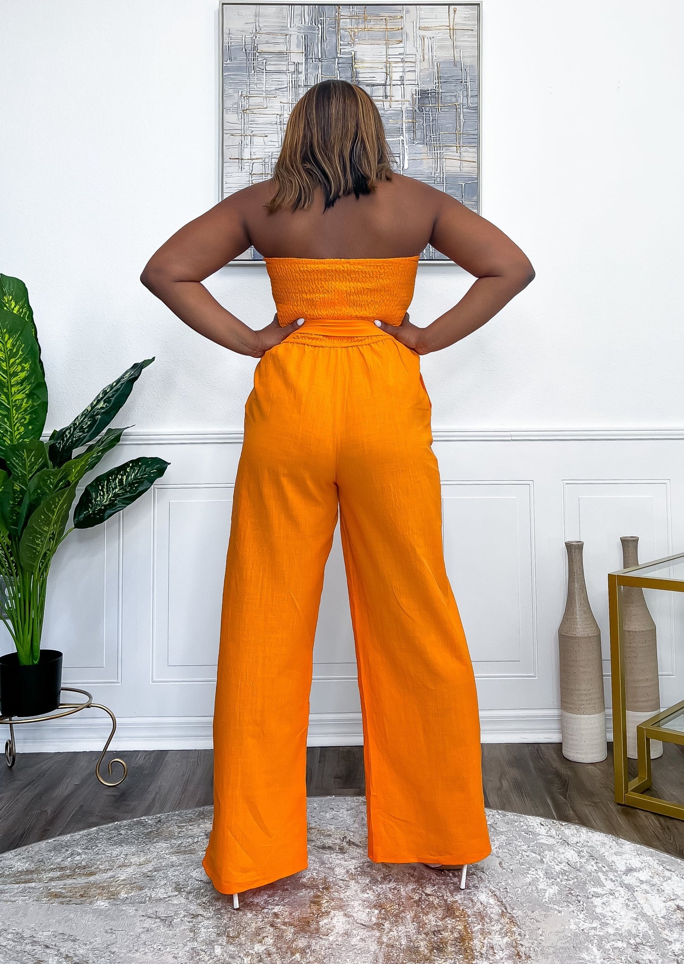 Spring Fling Linen Jumpsuit- Orange 