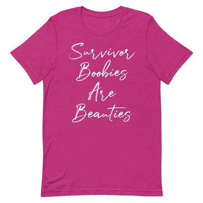 SURVIVOR BOOBIES ARE BEAUTIES WOMEN'S SHIRT - WHITE FONT Berry S 