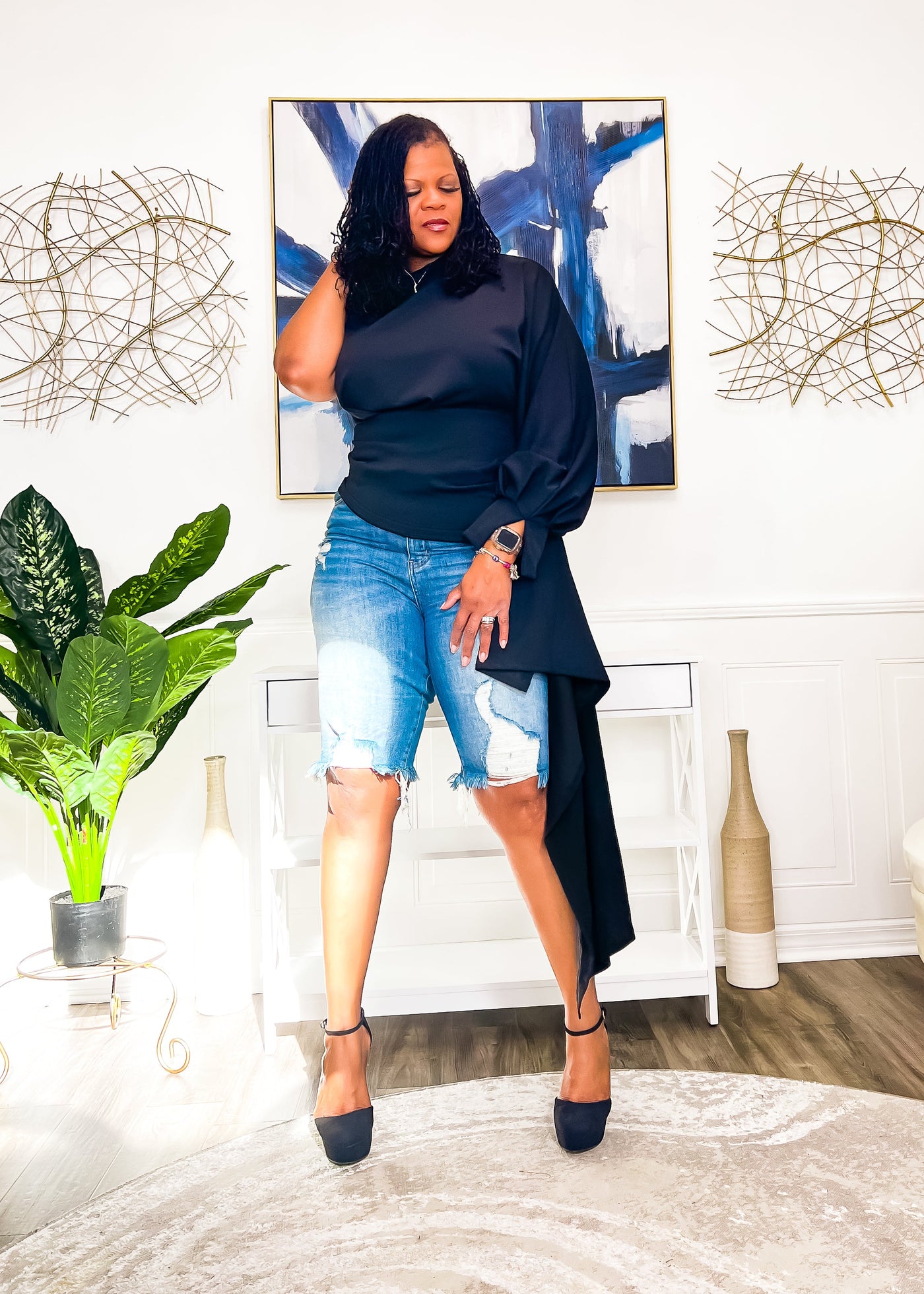 The Statement One Shoulder Top- Black Shirts & Tops 