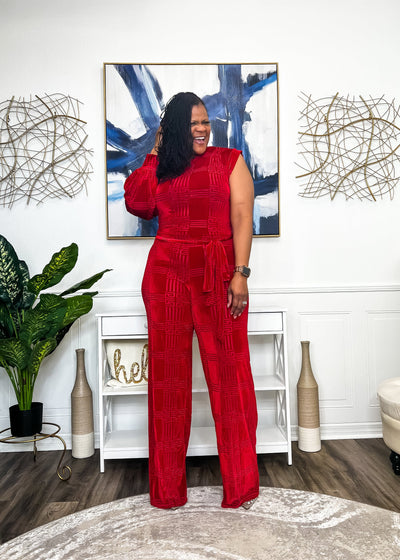 Velvet Dreams Jumpsuit- Holiday Red Jumpsuits S 