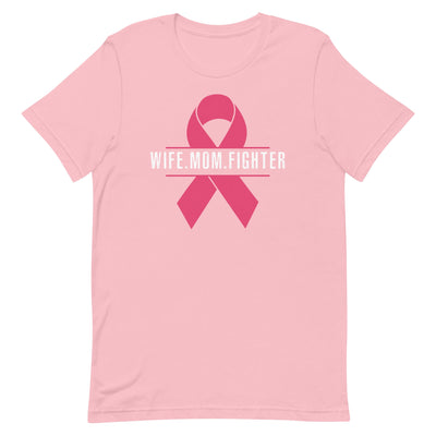 WIFE. MOM. FIGHTER WOMEN'S T-SHIRT- WHITE FONT Pink S 
